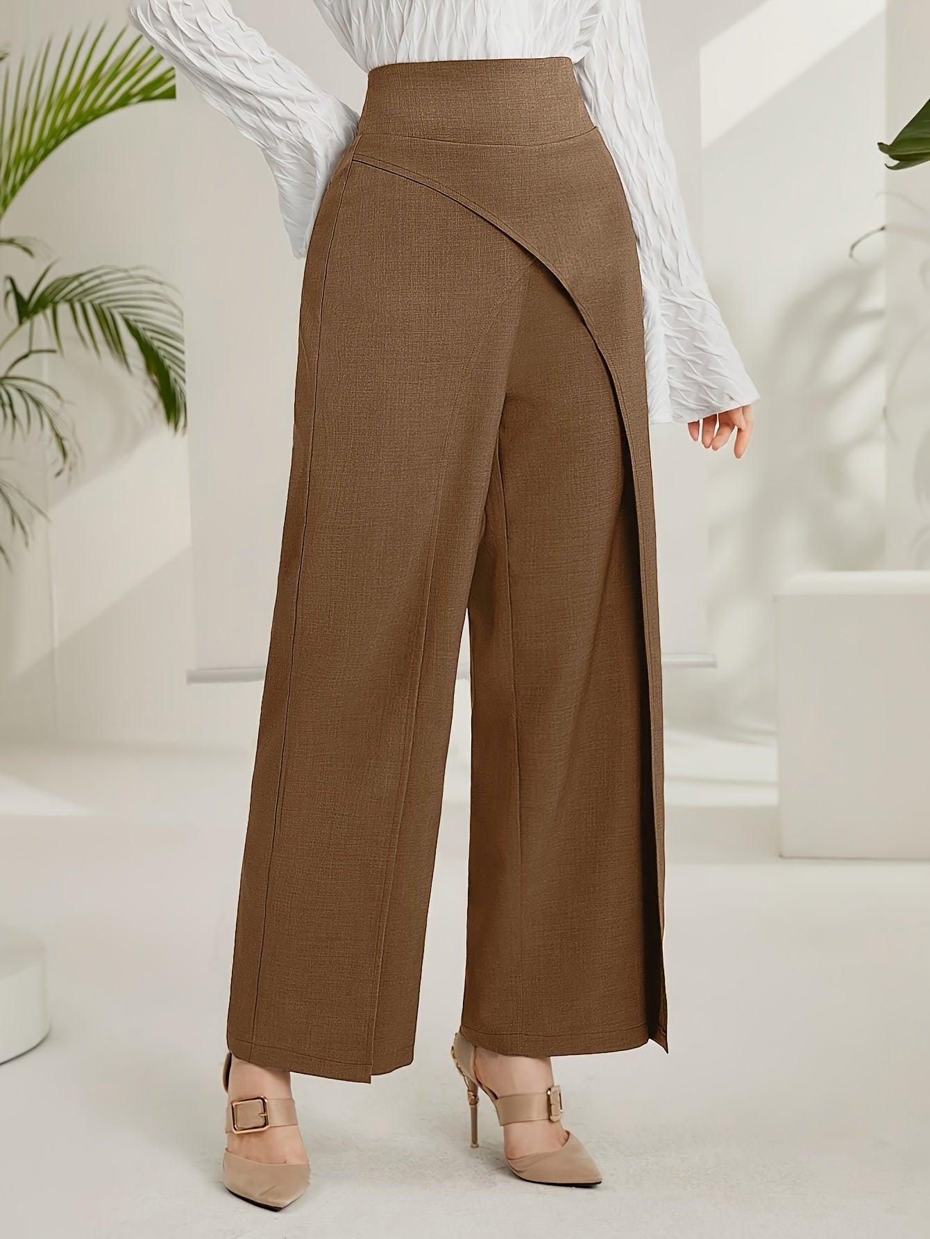 Solid Wide Leg Layered Pants, Elegant High Waist Loose Pants For Spring & Summer, Women&