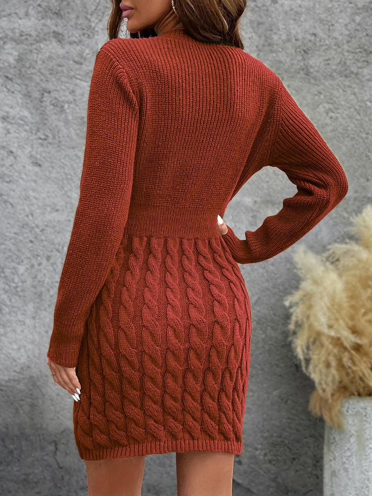 Stylish Long Sleeve Round Neck Knit Dress for Women - Elegant Polyester Autumn/Winter Fashion with Waist Tie, Comfortable and Versatile - Perfect for Daily Wear and Special Occasions - MyEmpired