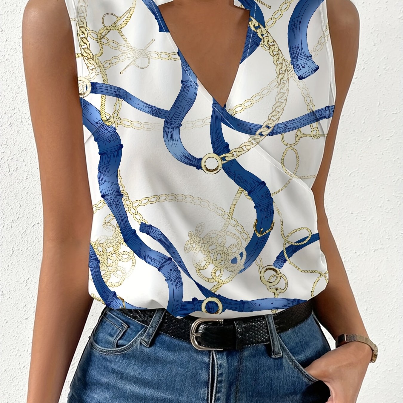 Chain Print V Neck Tank Top - MyEmpired