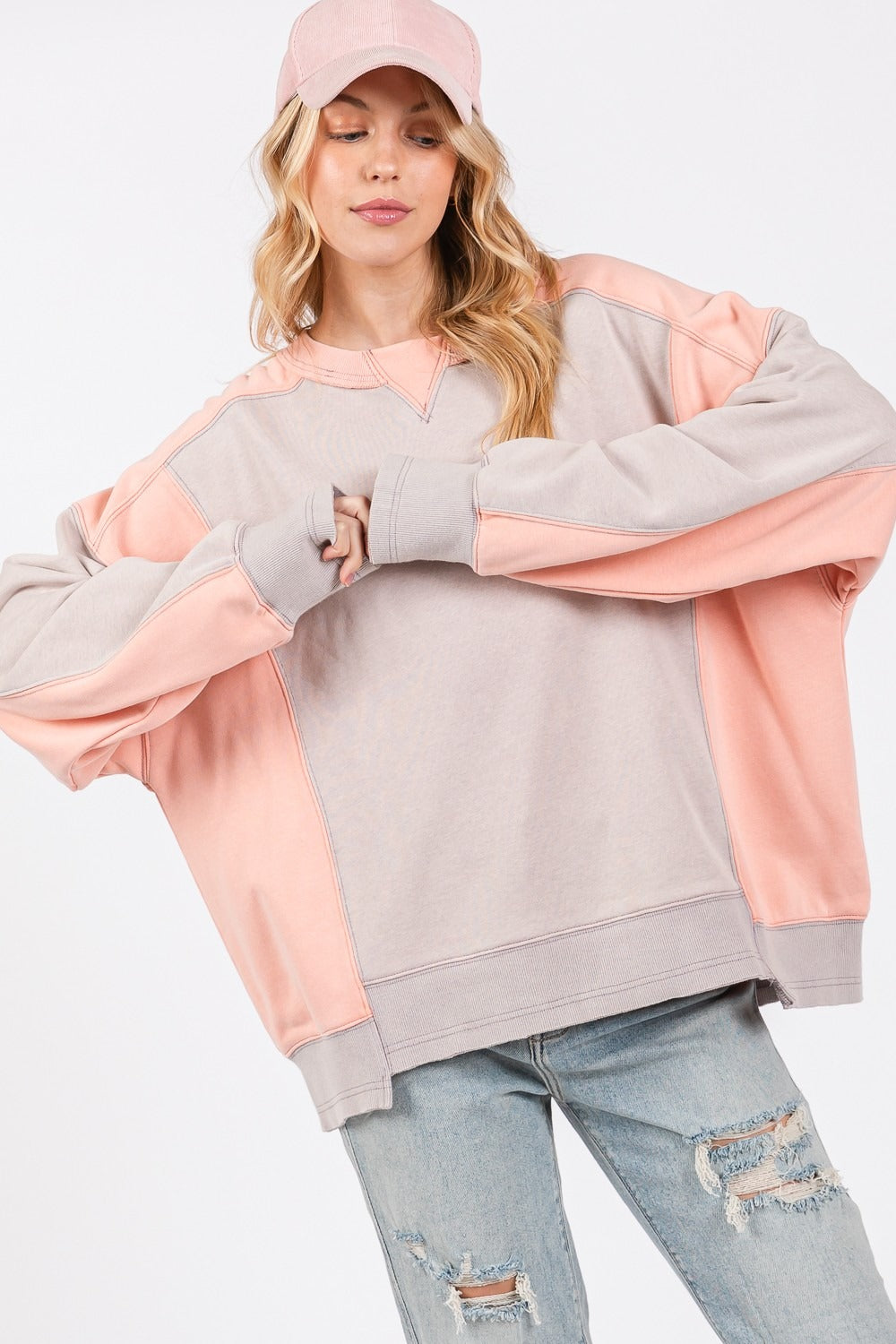 SAGE + FIG Color Block Round Neck Sweatshirt - MyEmpired
