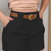 Slant Pockets High Waist Loose Shorts, Casual Solid Color Shorts For Spring & Summer, Women&
