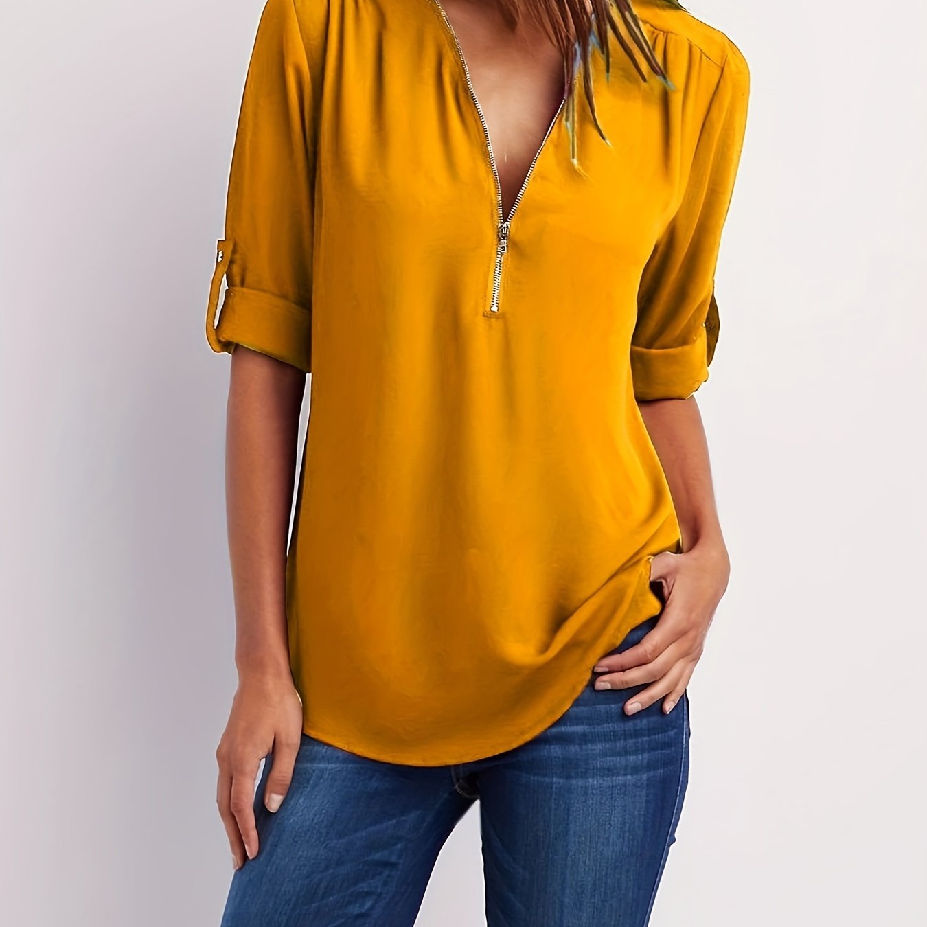 Solid V Neck Blouse - MyEmpired