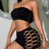 Sexy Lingerie Set, Solid Seamless Hollow Out Strapless Bandeaus & Panties, Women&