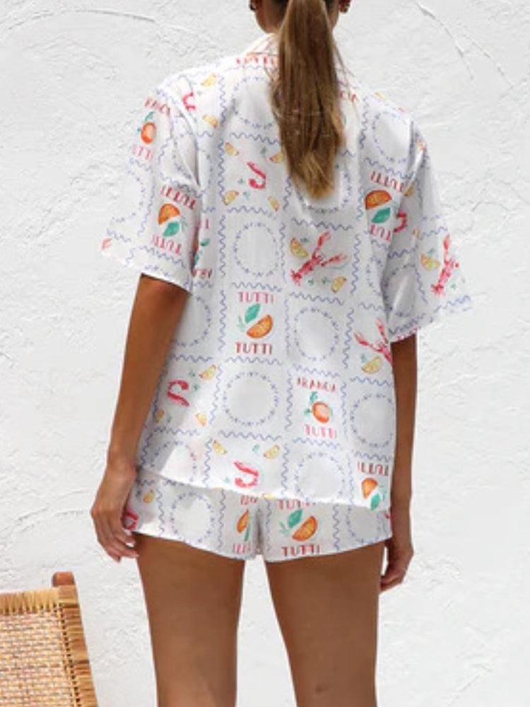 Printed Button Down Short Sleeve Top and Shorts Set - MyEmpired