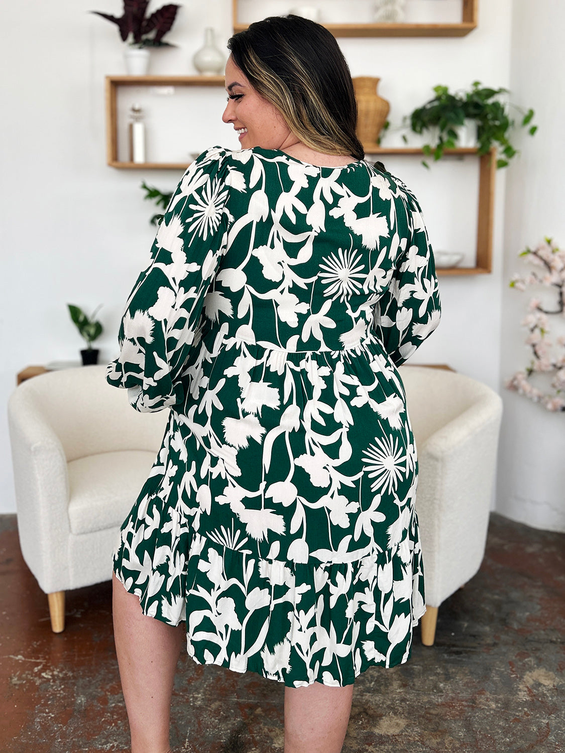 Double Take Full Size Printed Ruffle Hem Dress with Pocket - MyEmpired