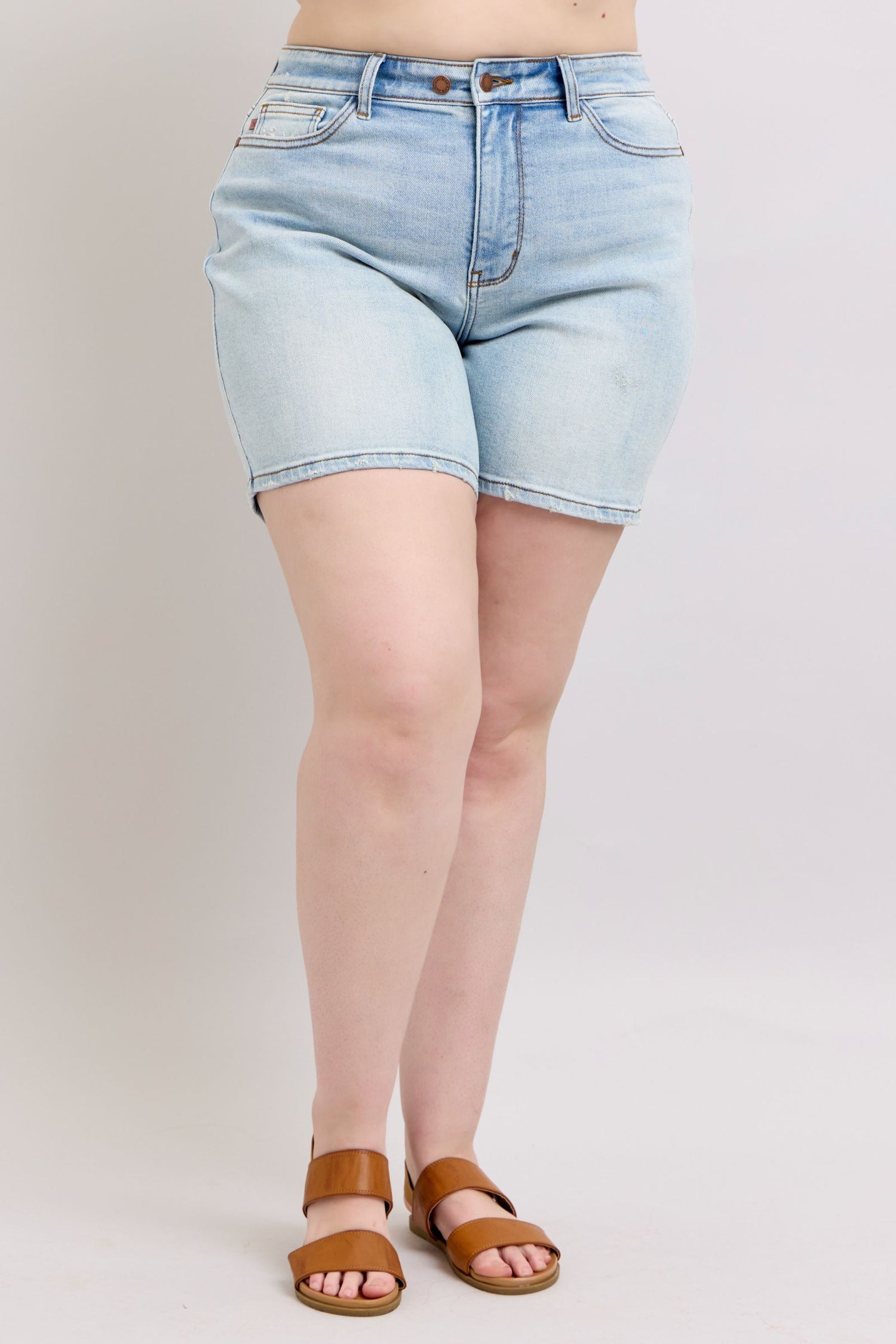 Judy Blue Full Size 2 Button Denim Shorts with Pockets Plus Size - MyEmpired