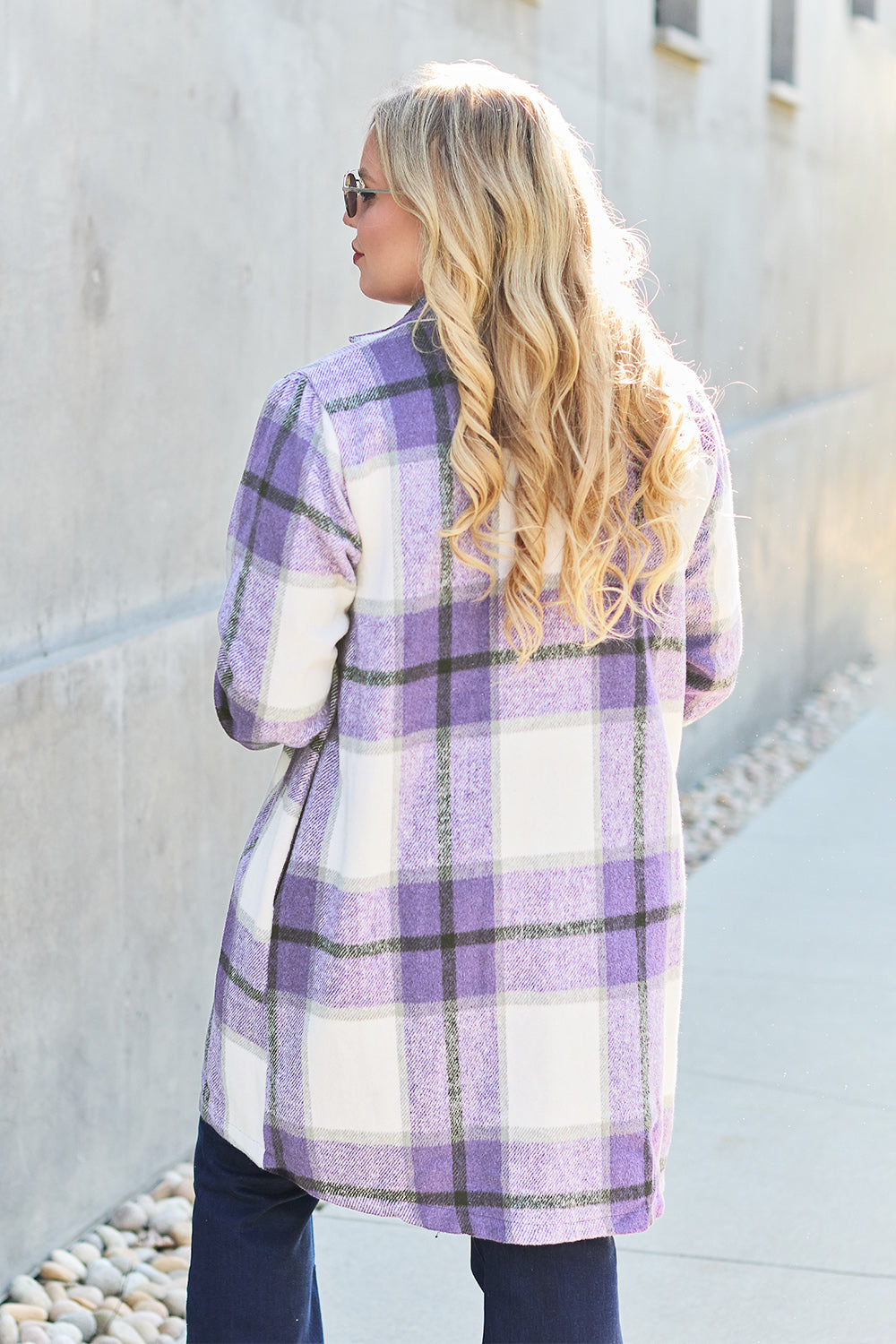 Double Take Full Size Plaid Button Up Lapel Collar Coat - MyEmpired