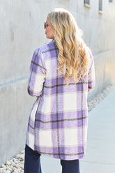 Double Take Full Size Plaid Button Up Lapel Collar Coat - MyEmpired