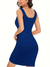 Solid V Neck Ruched Dress, Casual Sleeveless Dress, Women&