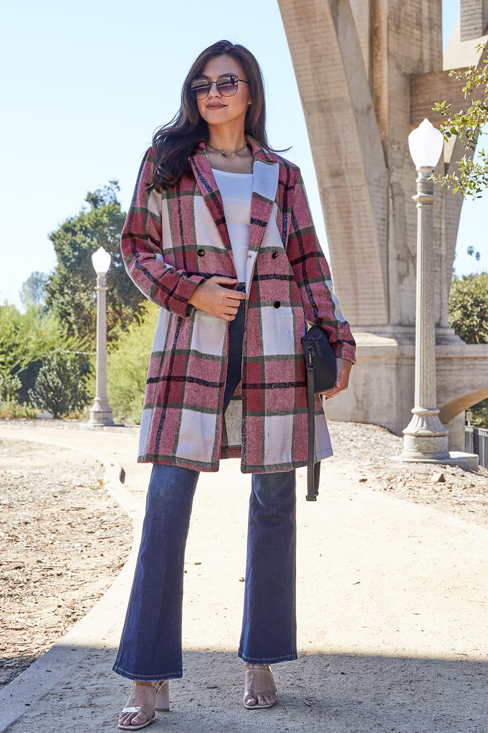 Double Take Full Size Plaid Button Up Lapel Collar Coat - MyEmpired
