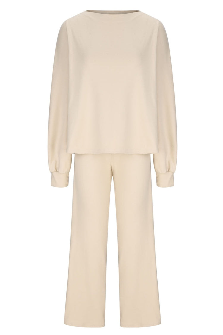 Round Neck Long Sleeve Top and Pants Set - MyEmpired