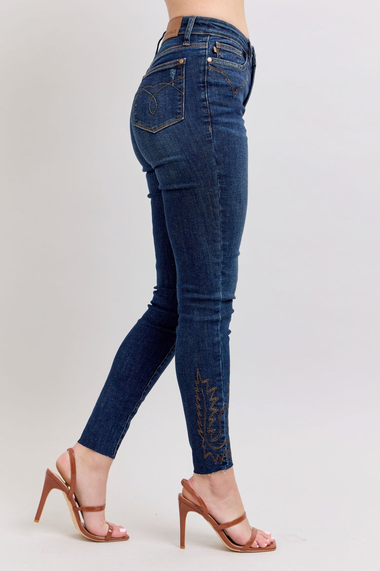 Judy Blue Full Size Embroidered High Rise Skinny Jeans Plus Size - MyEmpired