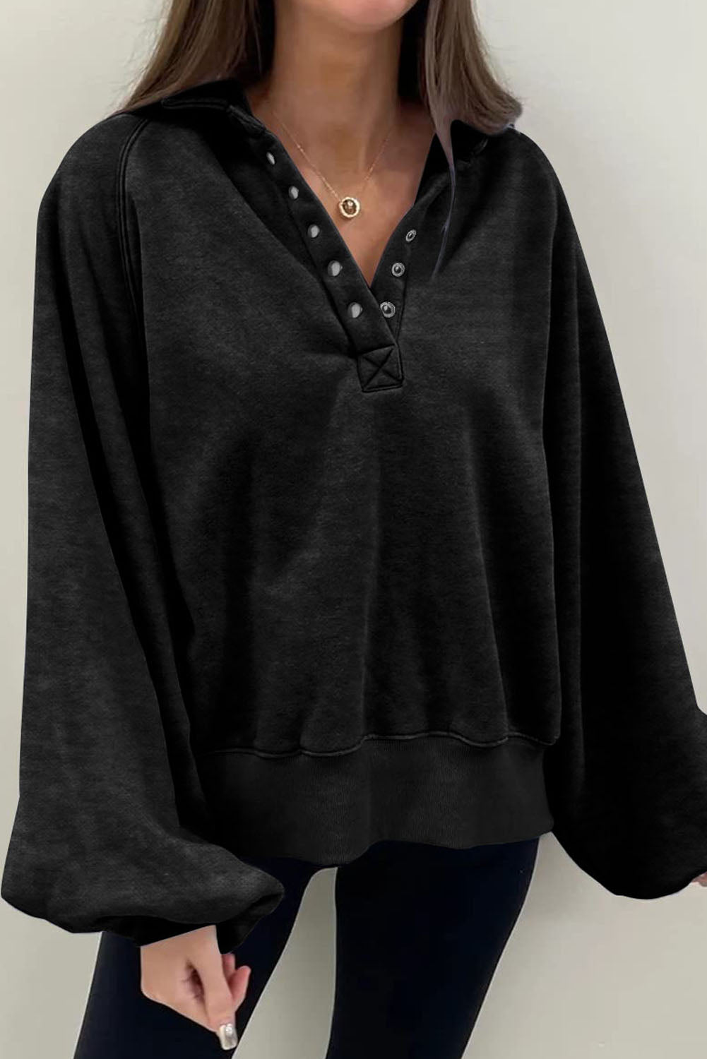 Half Snap Long Sleeve Sweatshirt - MyEmpired