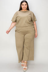Double Take Full Size Texture Short Sleeve Top and Pants Set - MyEmpired