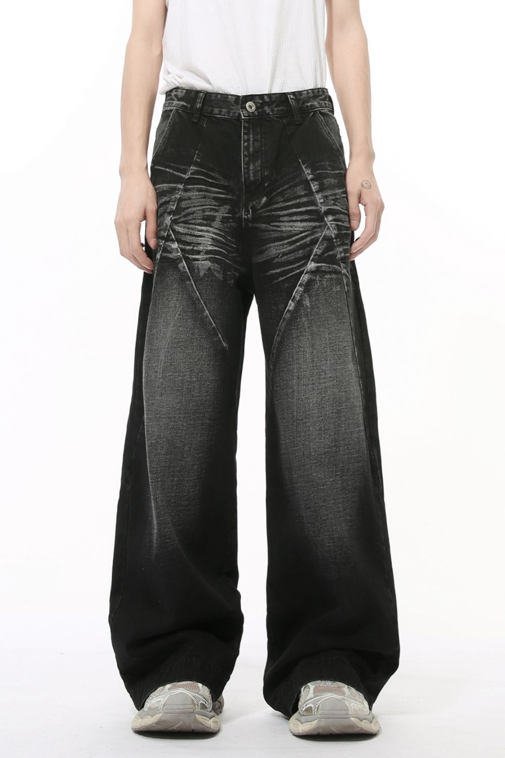 Washed Cat Whisker Straight Leg Jeans - MyEmpired