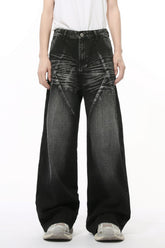 Washed Cat Whisker Straight Leg Jeans - MyEmpired