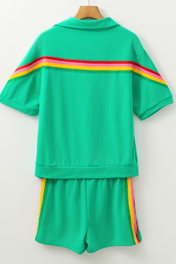 Rainbow Collared Short Sleeve Top and Shorts Set - MyEmpired