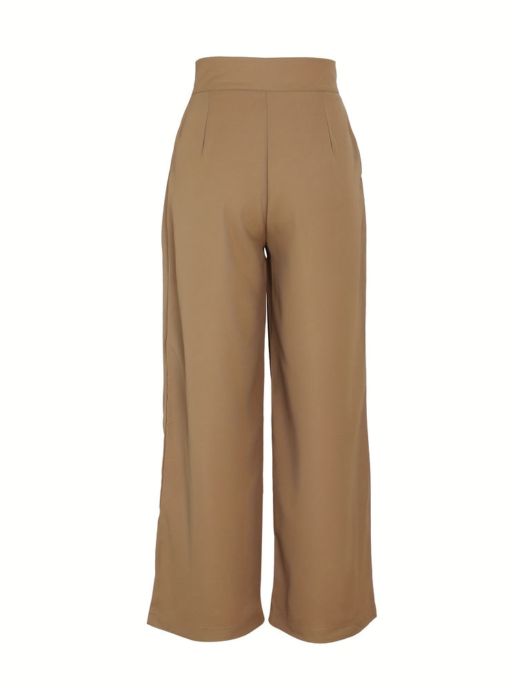 Solid Color Wide Leg Pants, Casual Pleated Loose Pants For Spring & Summer, Women&