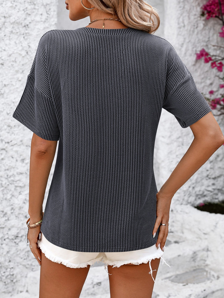 Mandy V-Neck Dropped Shoulder T-Shirt - MyEmpired