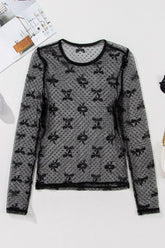 Bow Round Neck Sheer Top - MyEmpired