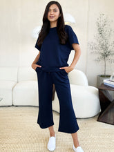 Double Take Full Size Texture Short Sleeve Top and Pants Set - MyEmpired