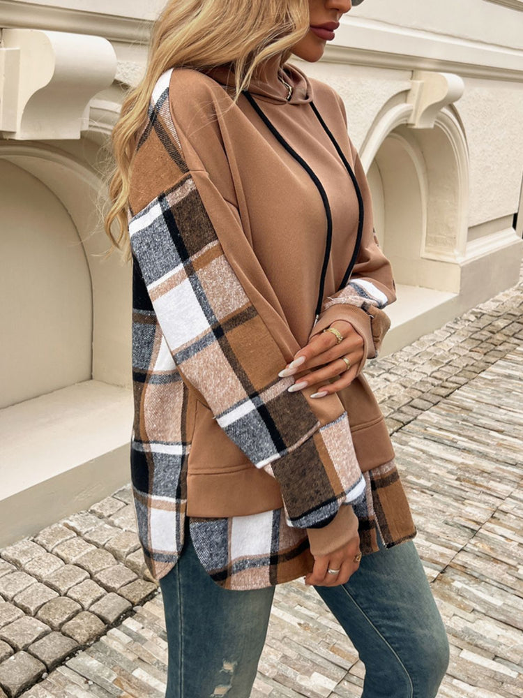 Devine Drawstring Plaid Long Sleeve Hoodie - MyEmpired