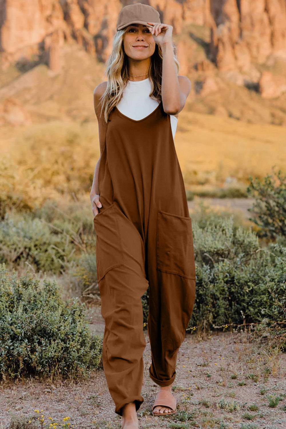 Double Take Full Size V-Neck Sleeveless Jumpsuit with Pockets - MyEmpired