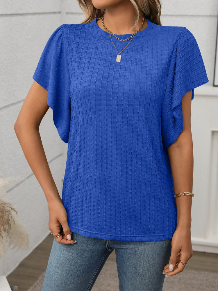 Round Neck Flutter Sleeve T-Shirt - MyEmpired
