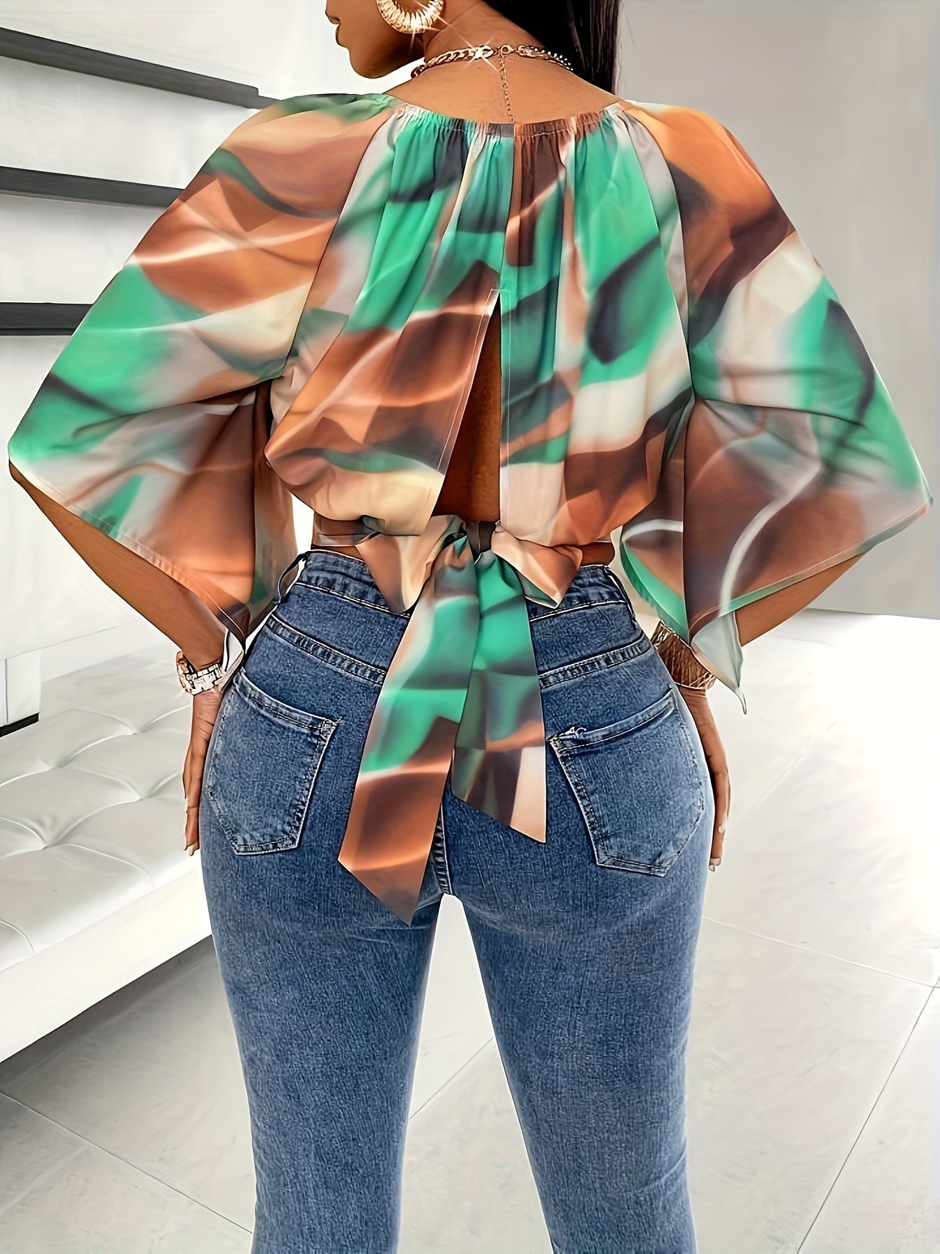 Abstract Print Off-shoulder Blouse