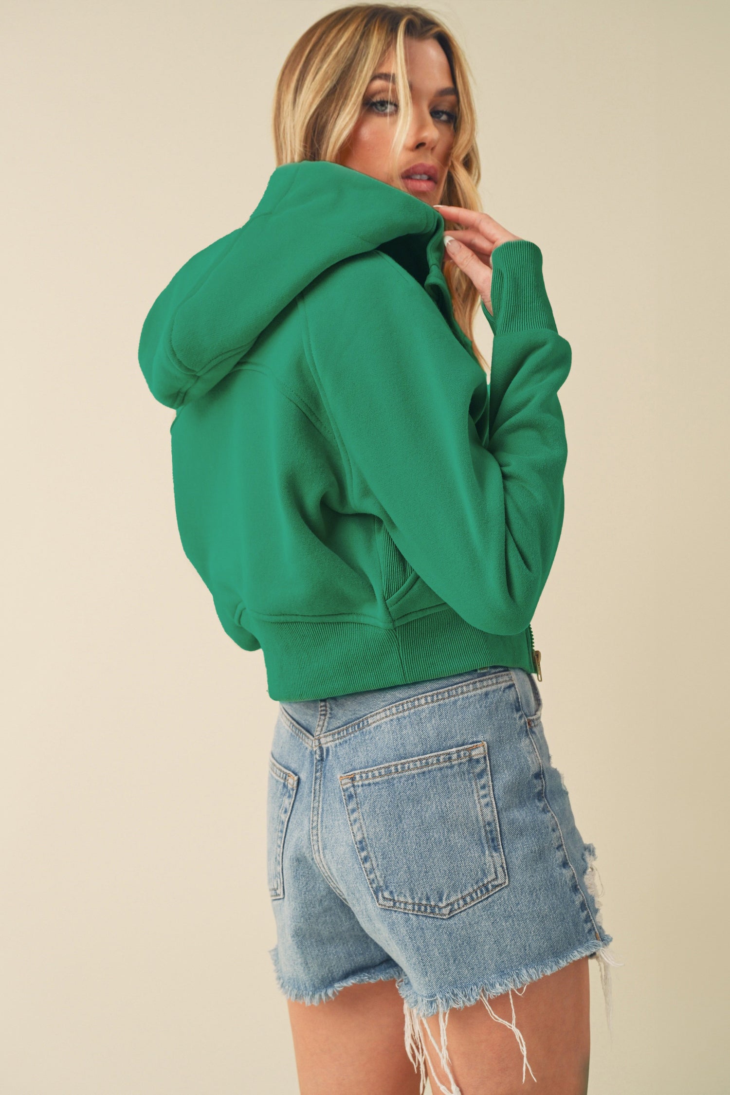 Aemi + Co Zip Up Raglan Sleeve Cropped Hoodie - MyEmpired