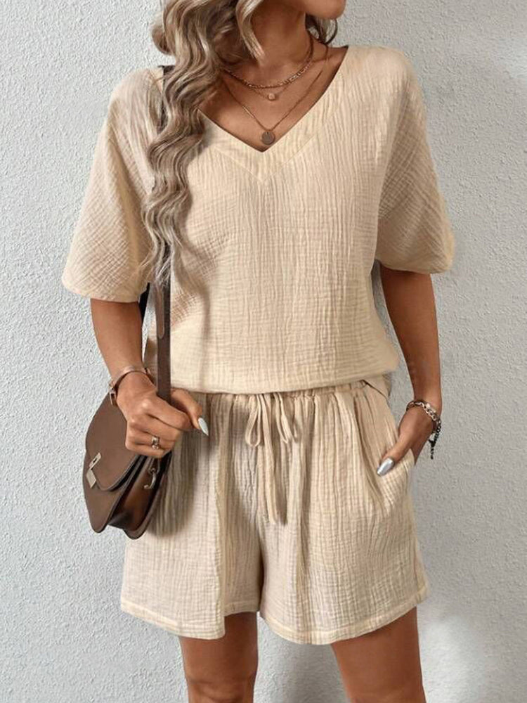 V-Neck Half Sleeve Top and Shorts Set - MyEmpired
