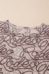Printed Round Neck Short Sleeve Mesh T-Shirt - MyEmpired