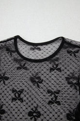Bow Round Neck Sheer Top - MyEmpired