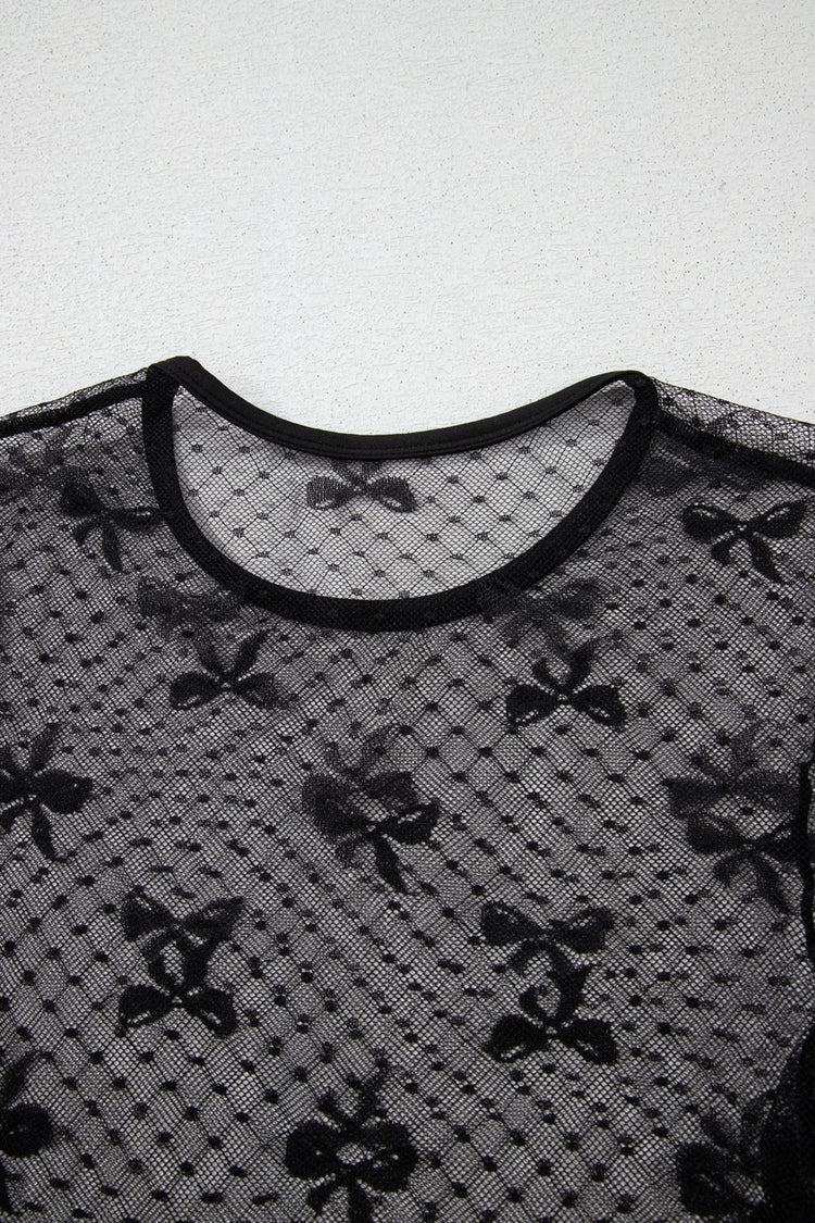 Bow Round Neck Sheer Top - MyEmpired