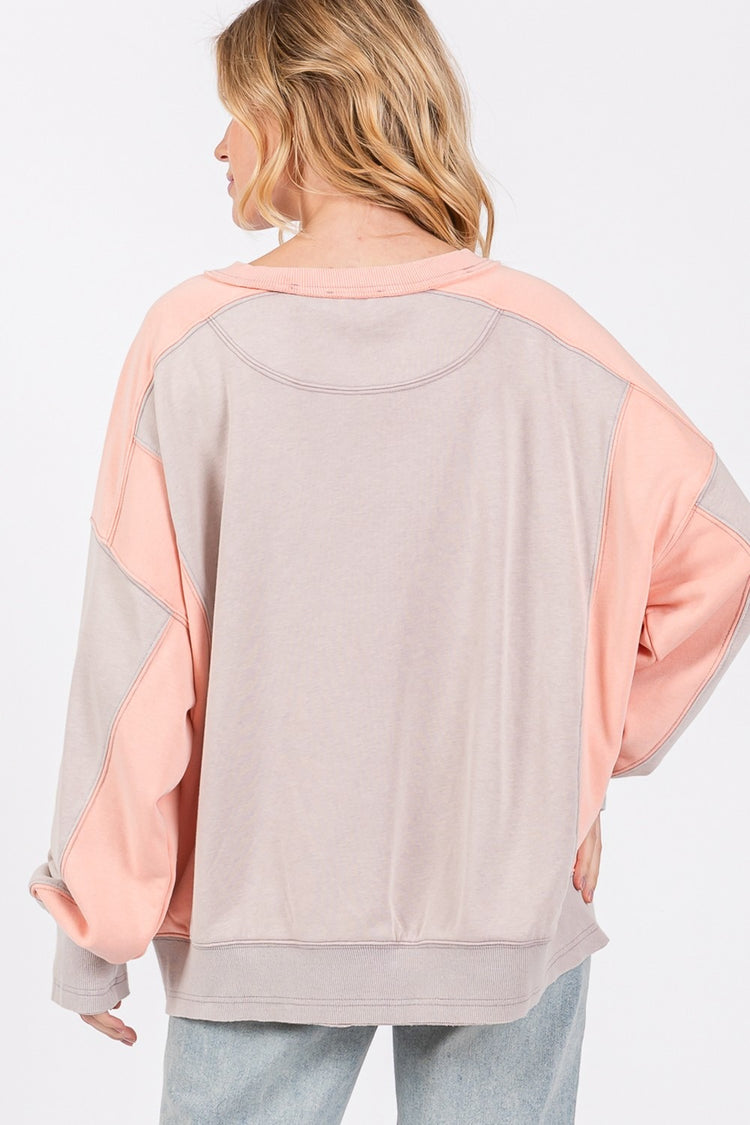SAGE + FIG Color Block Round Neck Sweatshirt - MyEmpired