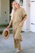 Double Take Full Size Texture Short Sleeve Top and Pants Set - MyEmpired