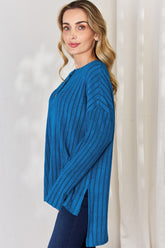 Basic Bae Full Size Ribbed Half Button Long Sleeve High-Low T-Shirt - MyEmpired