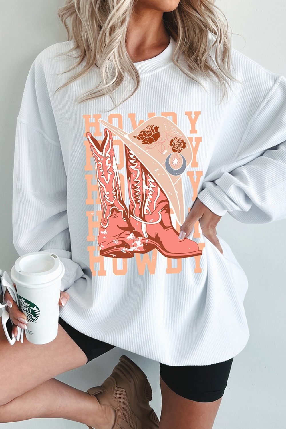 Boots Graphic Round Neck Long Sleeve Sweatshirt - MyEmpired
