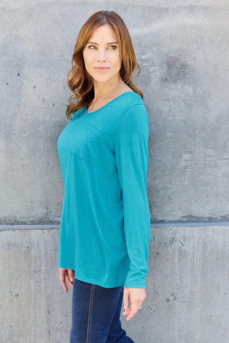 Basic Bae Full Size V-Neck Long Sleeve Top - MyEmpired