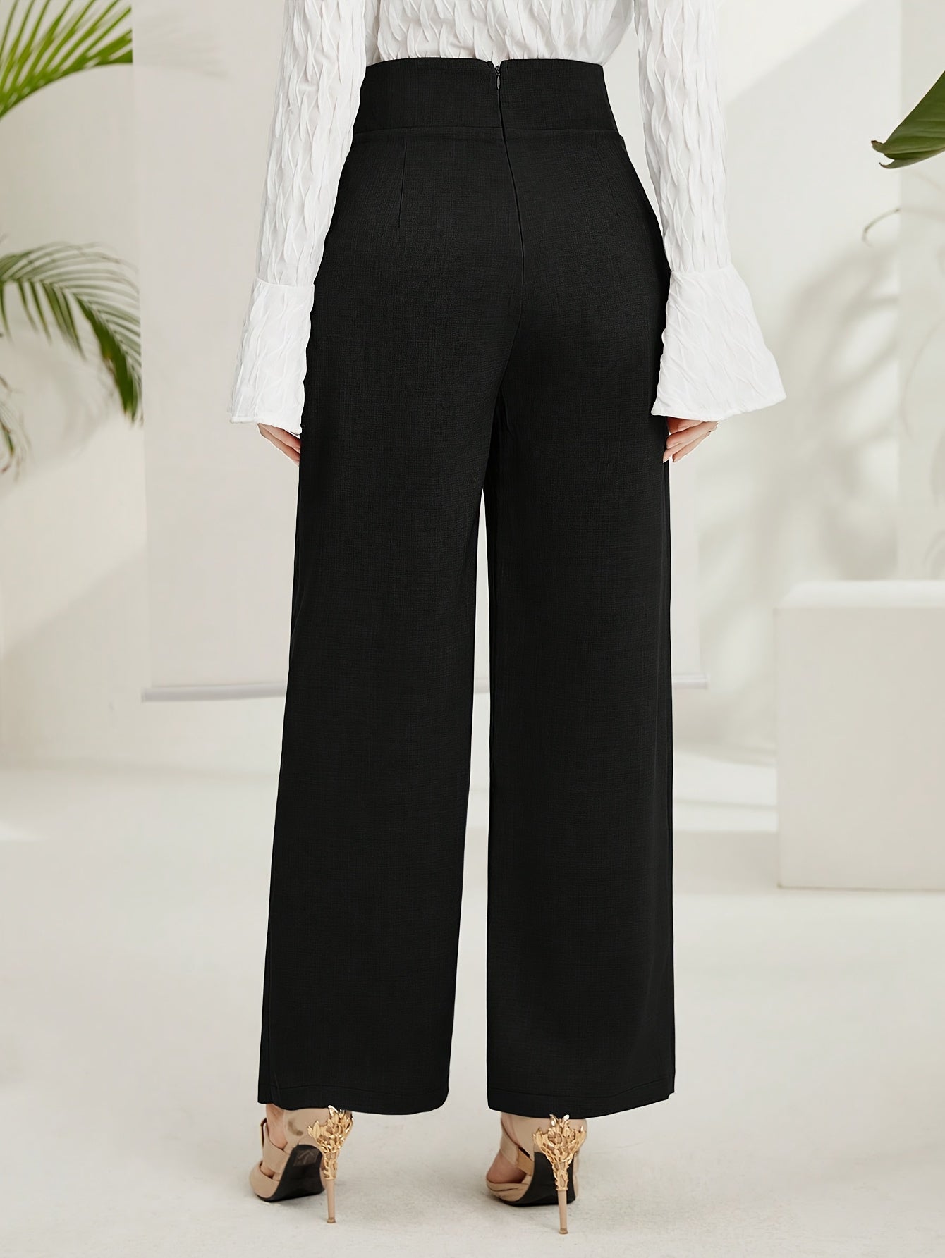 Solid Wide Leg Layered Pants, Elegant High Waist Loose Pants For Spring & Summer, Women's Clothing