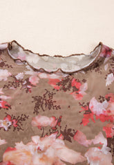 Floral Mock Neck Long Sleeve Sheer Top - MyEmpired