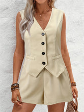 V-Neck Button Down Vest and Shorts Set - MyEmpired