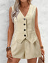 V-Neck Button Down Vest and Shorts Set - MyEmpired