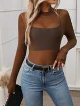Mock Neck Long Sleeve Sheer Top - MyEmpired