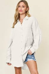Double Take Full Size Pocketed Texture Button Up Shirt - MyEmpired