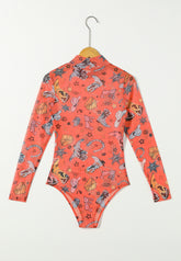 Printed Mock Neck Long Sleeve Bodysuit - MyEmpired