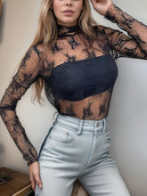 Floral Mock Neck Long Sleeve Mesh Top - MyEmpired