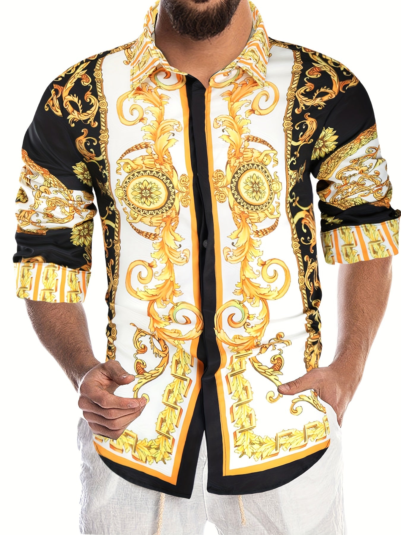 Baroque Style Pattern Men's Long Sleeve