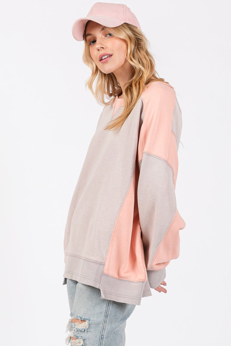 SAGE + FIG Color Block Round Neck Sweatshirt - MyEmpired