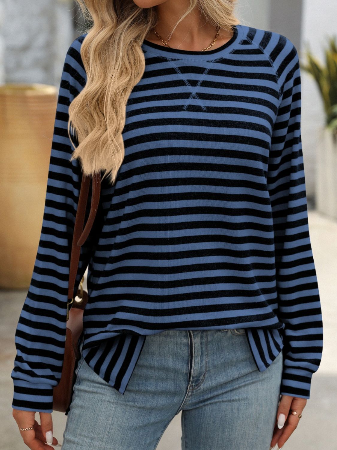 Mandy Striped Round Neck Long Sleeve T-Shirt - MyEmpired
